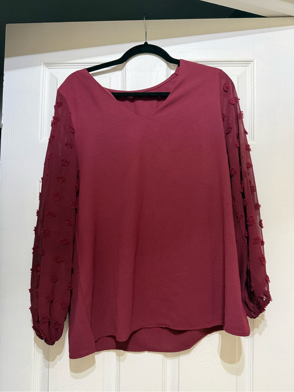 Women's V-Neck Long Sleeve Blouse - Burgundy
